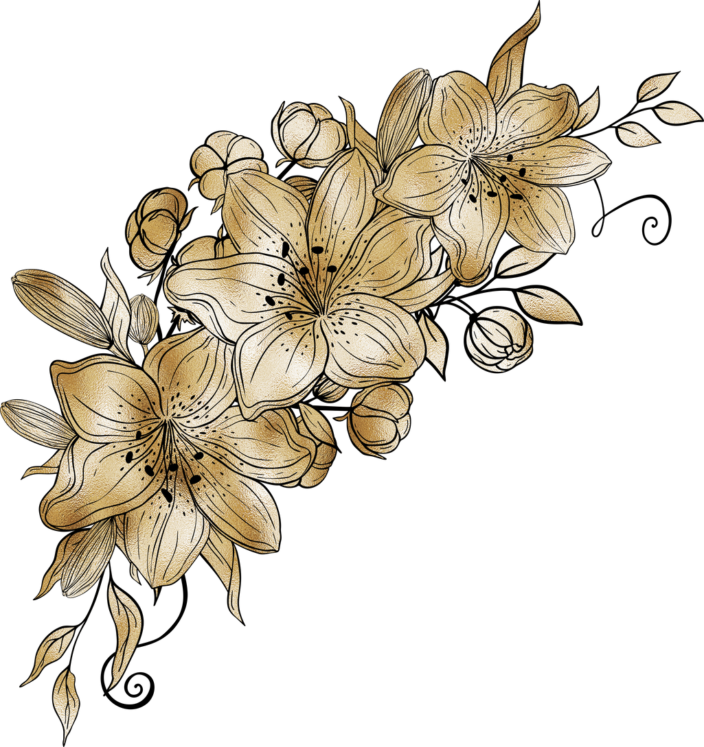 Hand Drawn Gold Flowers 