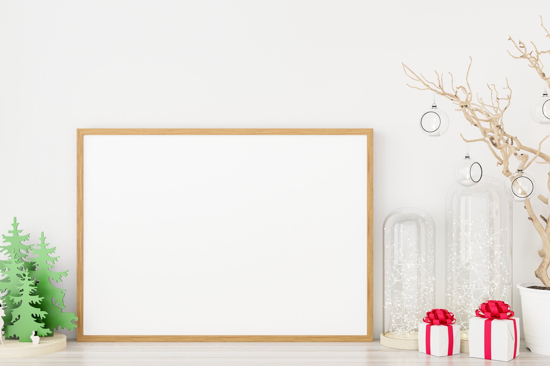 Blank Photo Frame with Christmas Decorations