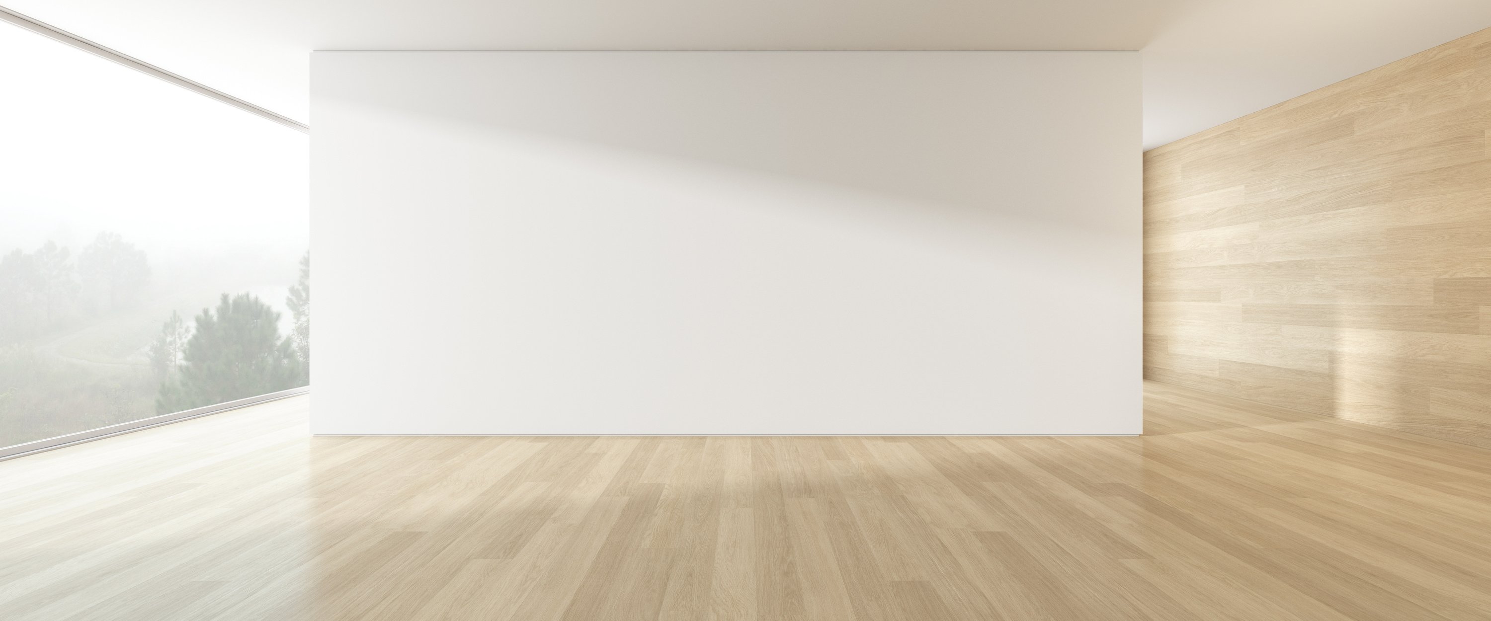 3D Render of Modern Empty Room with Wooden Floor 