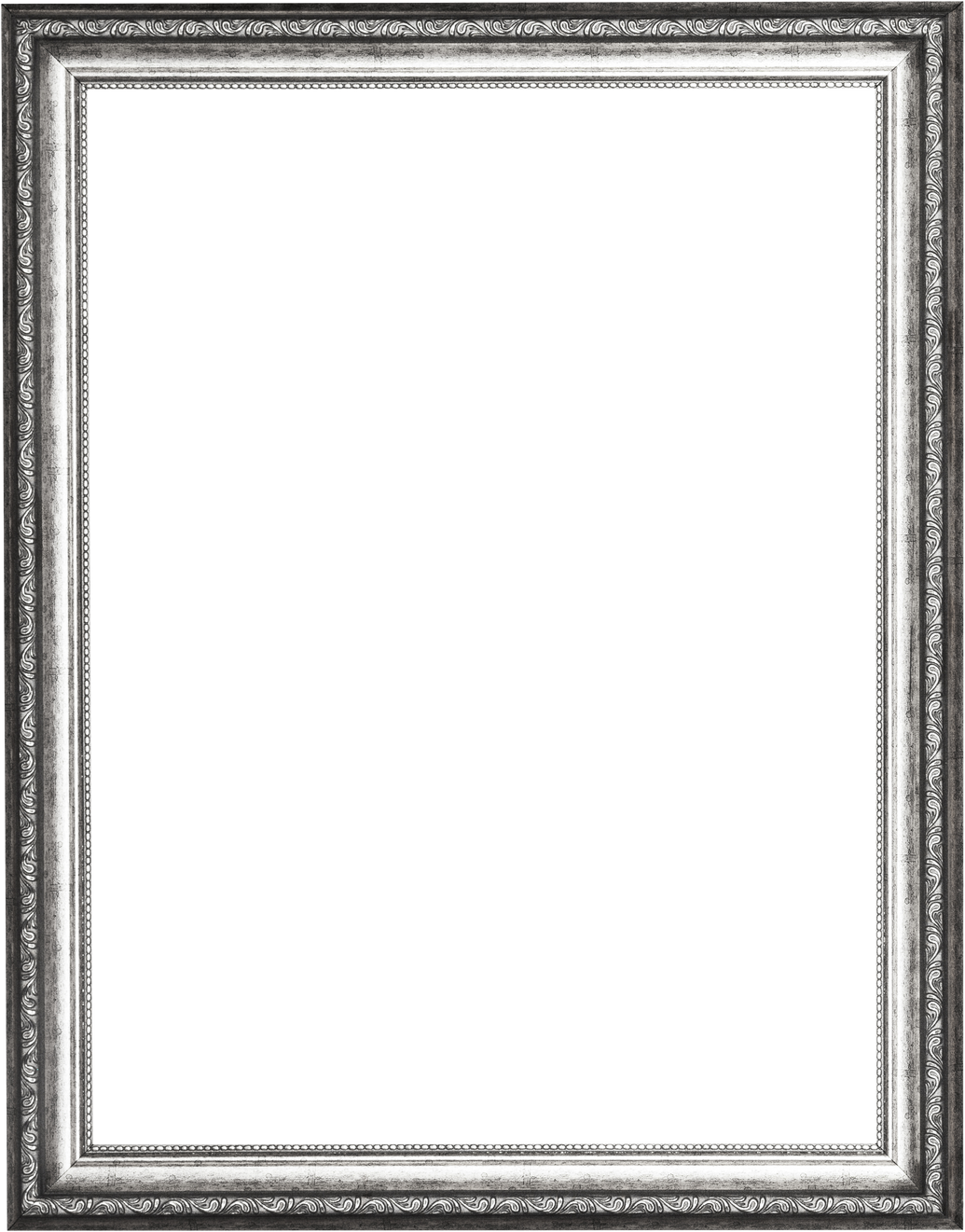 Empty Silver Carved Wooden Picture Frame